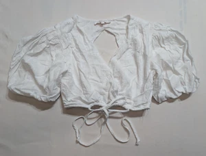 Olivaceous Women Cropped Top Large White Tie Front CutOut V Neck Blouse - Picture 1 of 10