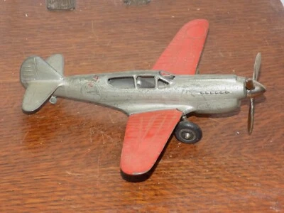 Vintage Hubley Cast Metal Toy Plane Red Wings Embossed - Image 1 of 4