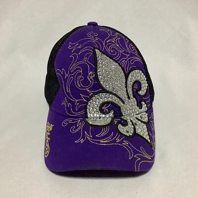 Sombrero de malla KBethos Snapback Saints Fleur-de-lis púrpura estrás adornado Foto 1 de 4