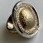 HH Giant Round Dome Shield Gold & Silver Tone Cocktail Ring Size 7.5 Heavy 22.5g
