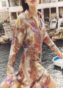 VESTIDO ZARA ESTAMPADO DESCOLORIDO CAFTÁN MAXI/MIDI TIE-DYE SATINADO TALLA GRANDE REF:2739/138 - Imagen 1 de 6