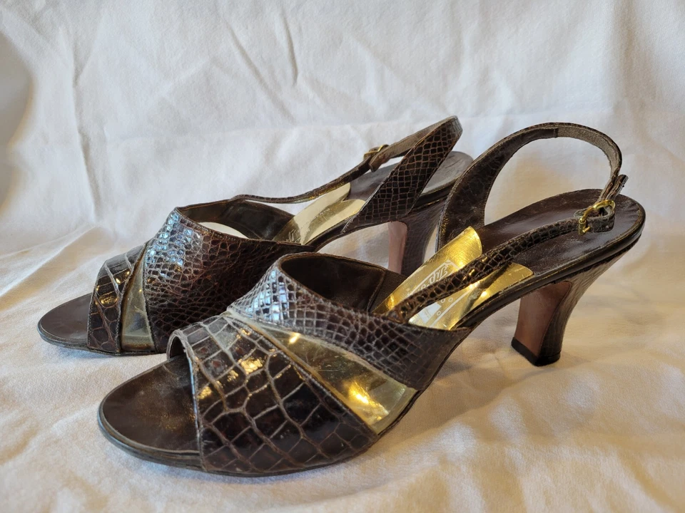 Vintage Tip Toppers Tall Girls Reptile Heels Shoes 1940s-50s Size 11aa - Image 1 of 4