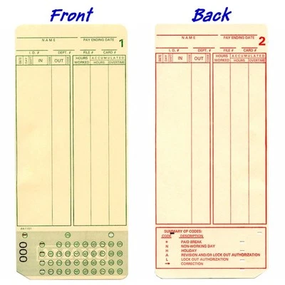 TCS 1000 Count, Form A1181 Amano MJR7000, MJR8000 Time Cards, numbered 000-099, TN