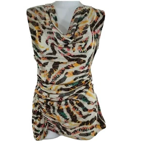 Vince Womens Top Size small Sleeveless Ruched Draped Neck Blouse Animal Print - Picture 1 of 8