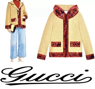 Suéter con Capucha Lentejuelas Rojas Colección Gucci 2017 Punto Dorado 5K Nuevo con Etiquetas Foto 1 de 4
