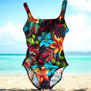 VTG Longitude Swimsuit Size 8 Tropical Floral Long Torso Tummy Control USA NEW - Picture 1 of 12