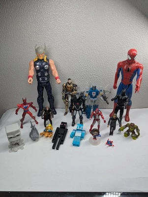 Transformers Marvel Thor Spider Man Minecraft Fortnight Figures Lot  - Image 1 of 4