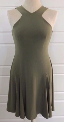 $140 Ralph Lauren A-Line Halter Neck Jersey Ruffled Dress Olive Petite P M PM - Image 1 of 4