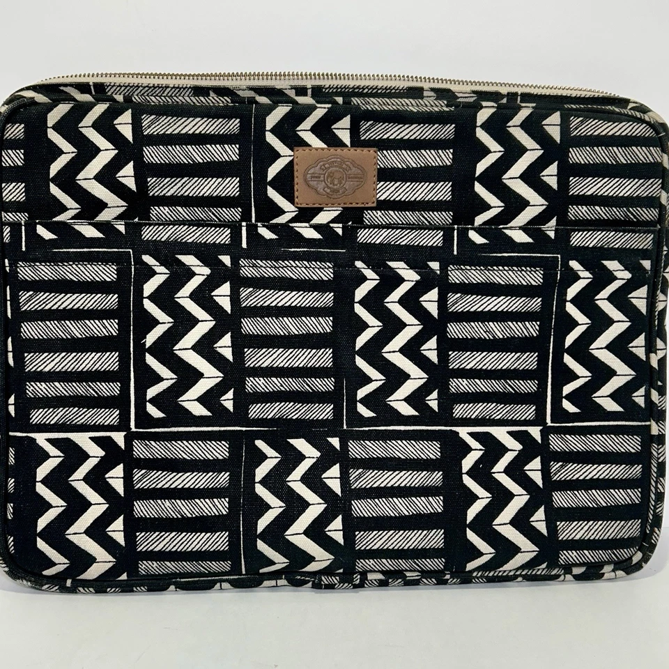 JOHN ROBSHAW 便携式电脑包/套纺织品家用黑色/米色 11 英寸高 x 15.5 英寸宽 x 1 英寸D 全新 — 第 1/4 张图片