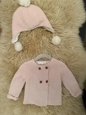Элегантный Baby Boutique розовый мягкий вязаный свитер с подходящей шляпой - Изображение 1 из 4