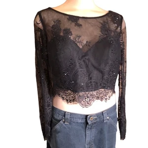 HOT! Lace Long Sleeve Crop Top. XL - Picture 1 of 9