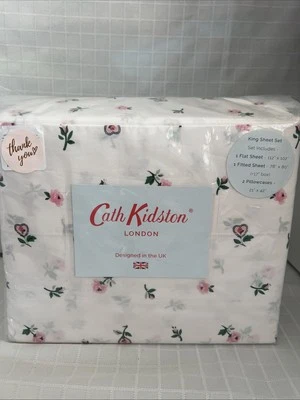 Juego de sábanas Cath Kidston King 4 piezas encaje Ditsy rosa floral rosa 100 % algodón NUEVO Foto 1 de 4