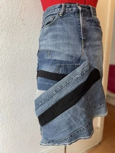 Unique, high-waisted, asymmetrical Uniqlo Blue Denim Skirt . - Picture 1 of 5