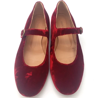 Sundance Womens Red Velvet Mary Janes Flats Size US 8 EU 39 Dark Academia - Image 1 of 4