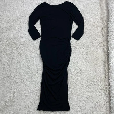 Vestido James Perse para mujer 4 negro acanalado lateral manga larga midi escote trasero elástico Foto 1 de 4