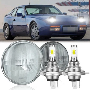 Pair 7" inch Round LED Headlights Hi Lo Beam Projector For Porsche 944 1983-1991 - Picture 1 of 18