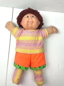 Cabbage Patch Kid Brown Hair Boy Tongue Out Plush Stuffed Neon Shirt Sock Diaper - Picture 1 of 14