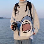 Men Turtlenecks Shark Sweater Patchwor Harajuku Korean Style High Neck Oversized