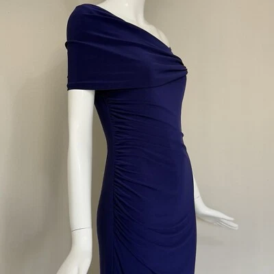 Vestido Badgley Mischka Drapeado Un Hombro Acanalado Elástico Capa Azul Talla 4 Foto 1 de 4