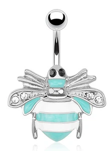 Bumble Bee Non Dangle Belly Ring Small Clear Gems 14g 10mm length Steel Bar #BB1 - Picture 1 of 1