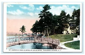 Tarjeta postal C8 St. Lawrence Park Glimpse of Lotus Hotel Thousand Islands NY - Imagen 1 de 2