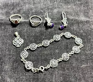 Lotto Celtico Bracciale Anelli Orecchini Pendenti Argento Sterling 925 Charm Irlandese - Foto 1 di 9