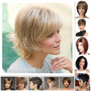 Women Ladies Cosplay Real Natural Short Wavy Curly Pixie Cut Wig Hair Full Wigs - Picture 1 of 47
