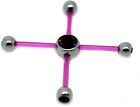 PTFE Quad Four (4) Way Piercing Belly Navel Bar Crystal Ball Ends 4-Way 