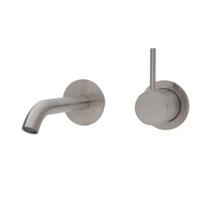 Fienza Up Wall Basin Bath Mixer Set Brushed Nickel Round Plates 160mm Outlet - Bild 1 von 2