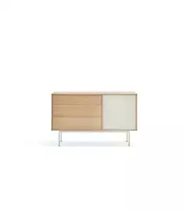 TEULAT, Mueble aparador modelo Yoko 1 puerta 3 cajones acabado roble/crema, 45cm - Imagen 1 de 5