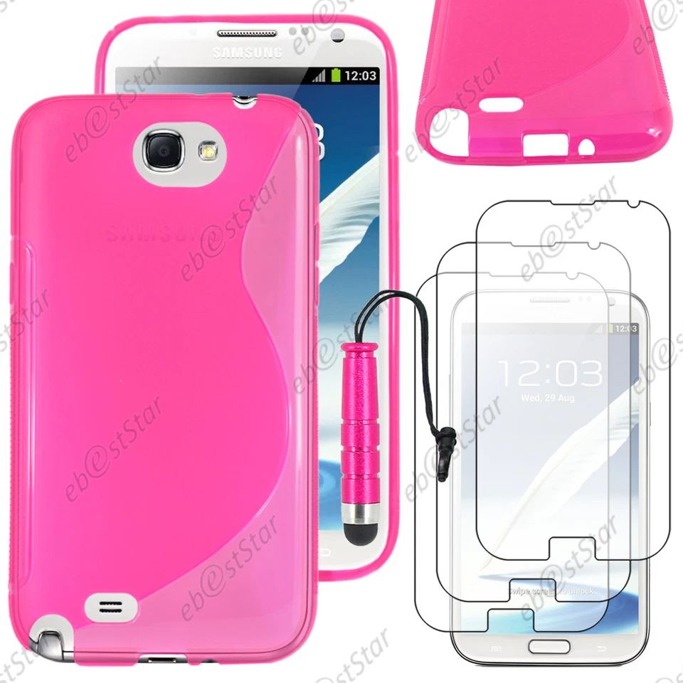 Etui Coque Silicone Rose pour Samsung Galaxy Note 2 + Mini Stylet + 3 Films - Photo 1/1