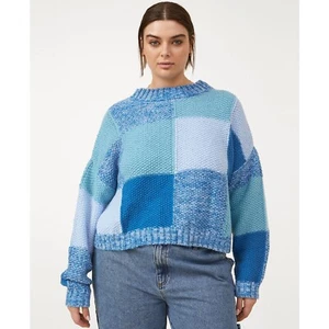Cotton On Trendy Übergröße Oversize Patchwork Pullover Blau 12W B4HP - Bild 1 von 1