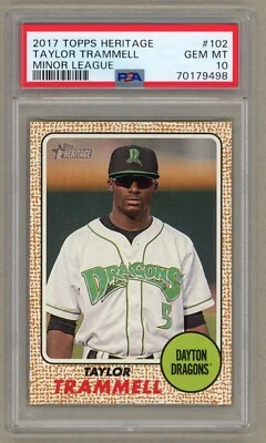 2017 Topps Heritage Minor League #102 Taylor Trammell Gem Mint Pre-Rookie PSA 10 - Image 1 of 2
