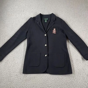 Ralph Lauren LRL Baumwollstrick schwarz Wappen Insignia Blazer Jacke Small Petite - Bild 1 von 14