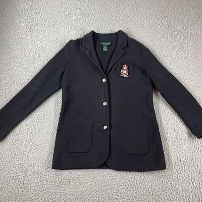 Ralph Lauren LRL Cotton Knit Black Crest Insignia Blazer Jacket Small Petite - Image 1 of 4