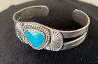 Vintage Hand Crafted Navajo Silver Turquoise Cuff Bracelet- Beautiful And Heavy!