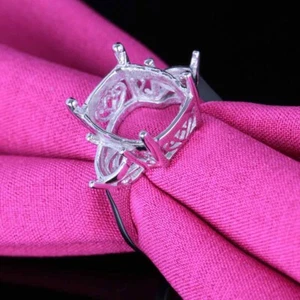 Lab Created 3CT Cushion Cut Diamond Semi Mount Wedding Ring 14K White Gold Over - Picture 1 of 6