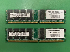 (2pcs) AG64L64T8SQC4S ATP 512MB DDR Non ECC PC-3200 400Mhz Memory 1G total - Picture 1 of 2