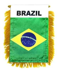 1 doz Brazil Mini Banners Gold Fringe Car Mirror Hanging Flags with Suction Cup - Picture 1 of 3