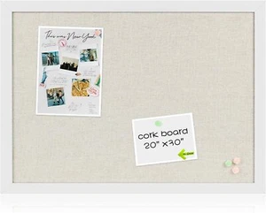 White Cork Board, 30"x20" Wood Frame, Wall Mount with Pushpins for Home & Office - Picture 1 of 8