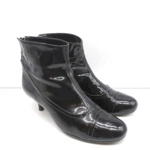 Lanvin Ankle Boots Black Patent Leather Size 41 Kitten Heel Booties - Picture 1 of 10