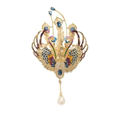 Broche prendedor para mujer G18K perlas de agua dulce hecho a mano esmalte de alta calidad Phoenix Foto 1 de 4