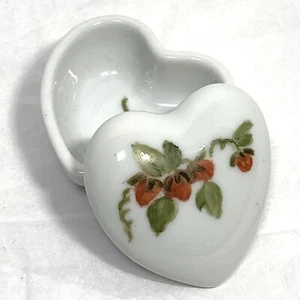 Hand Painted Porcelain Mini Trinket Box Heart Strawberries Artist Signed M.M - Picture 1 of 6