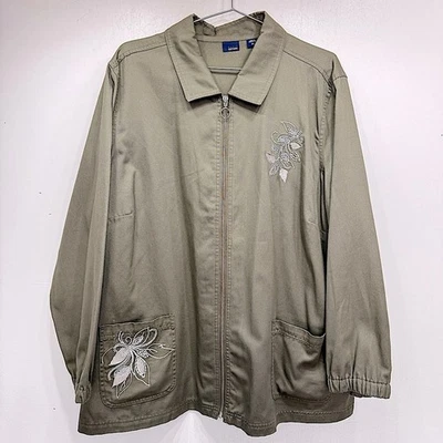 Vintage 90s Basic Editions Green Embroidered Silver Floral Smock Jacket Y2K 3X - Image 1 of 4