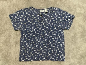Camiseta vintage años 90 LL Bean para mujer pequeña 100 % algodón azul blanco estampado floral - Imagen 1 de 10