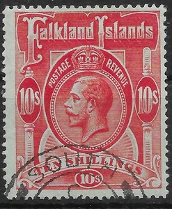FALKLAND IS.DEP. SGZ30 1914 FALKLAND 10/= RED ON GREEN USED IN F.I.D. - Picture 1 of 1