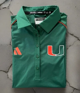 Miami Hurricanes short sleeve polo Shirt Adidas size Medium Green orange unisex - Picture 1 of 7