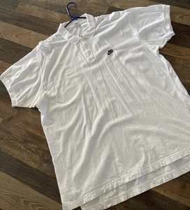 Polo Nike vintage bianca logo tinta unita manica corta taglia XXL *macchie/foro - Foto 1 di 16