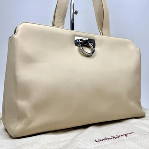 Used Ferragamo Leather Tote Bag Gancini Self-Standing Authentic Japan - Picture 1 of 12