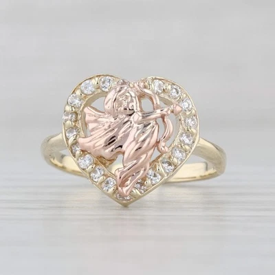 0.30ctw Cubic Zirconia Heart Cupid Ring 10k Yellow Rose Gold Size 6.75 - Image 1 of 4